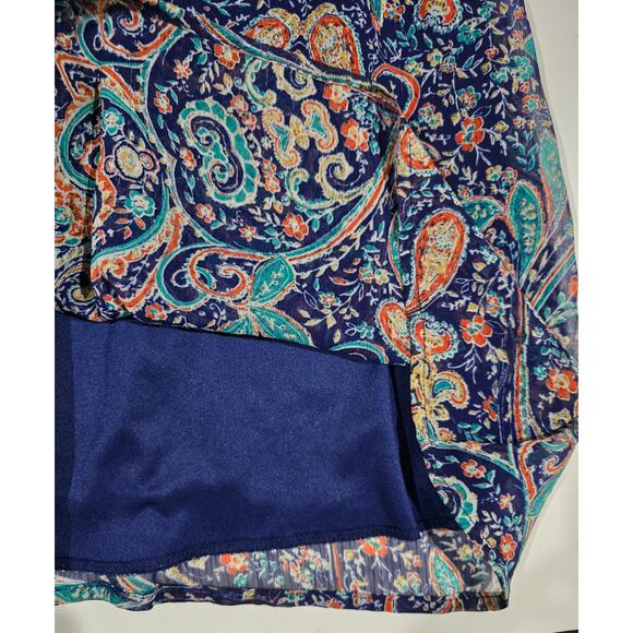 BeBop Women’s Navy Paisley Boho Chiffon Lined Mini Dress – Size Medium - Picture 7 of 9
